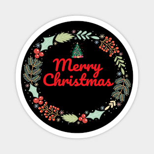 Merry Christmas Wreath Holiday Design Magnet